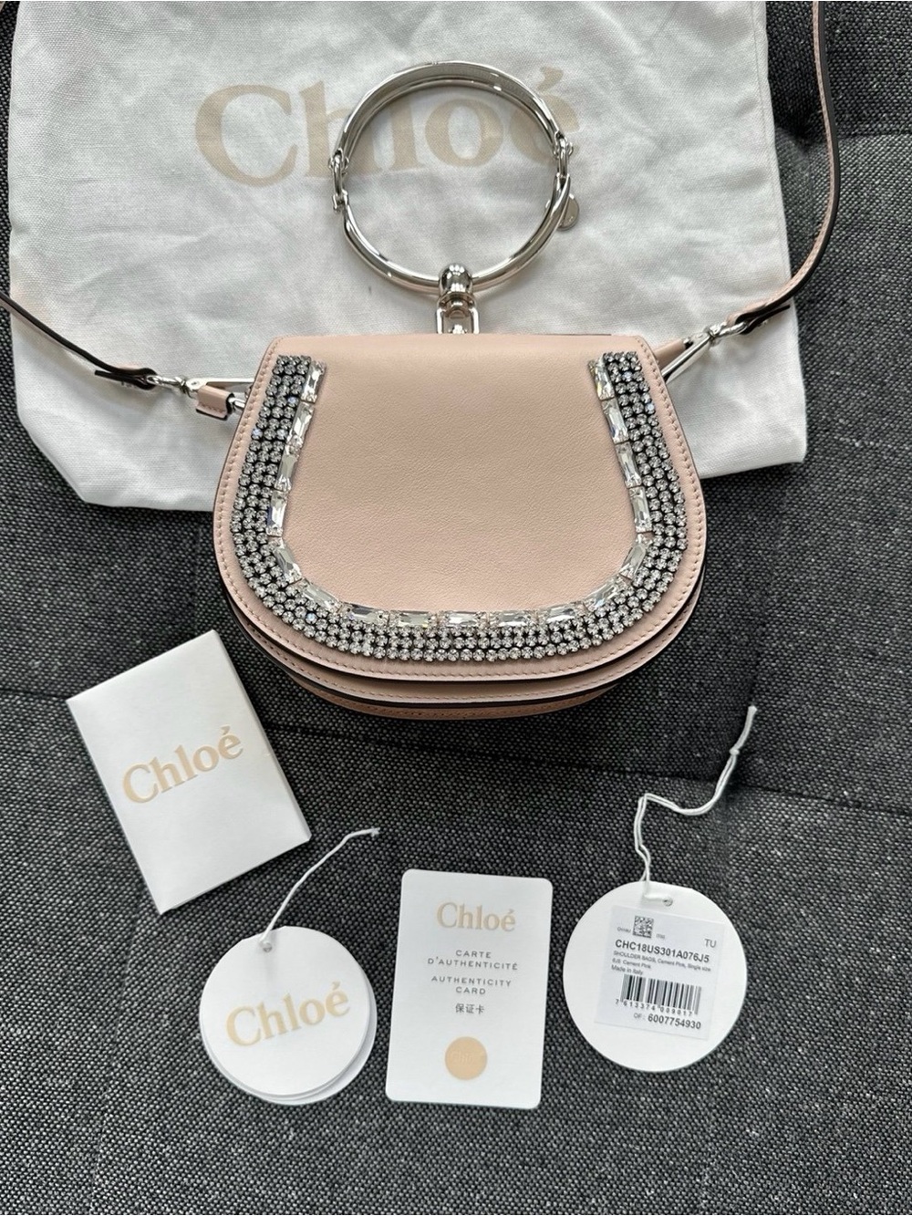 Chloé Nile Crystal Embellished Bracelet Cement Pink Leather Cross Body Bag - Picture 12 of 12